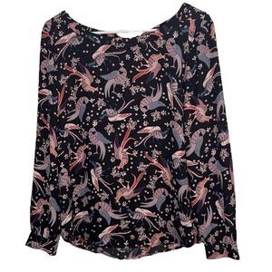 Women’s loft petite long sleeve snowbird print blouse novelty workwear business